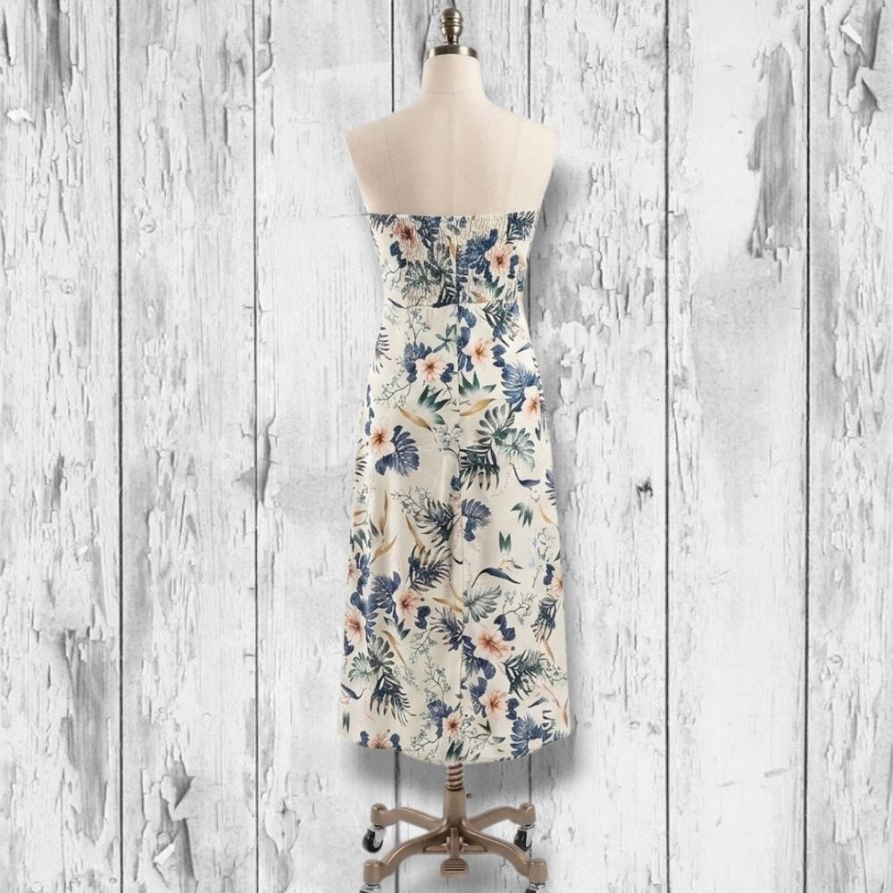 SHEIN Tropical Floral Strapless Cutout Midi Dress – Large (US 8/10) - Picture 2 of 7